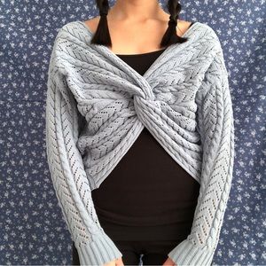 blue knit eyelet sweater